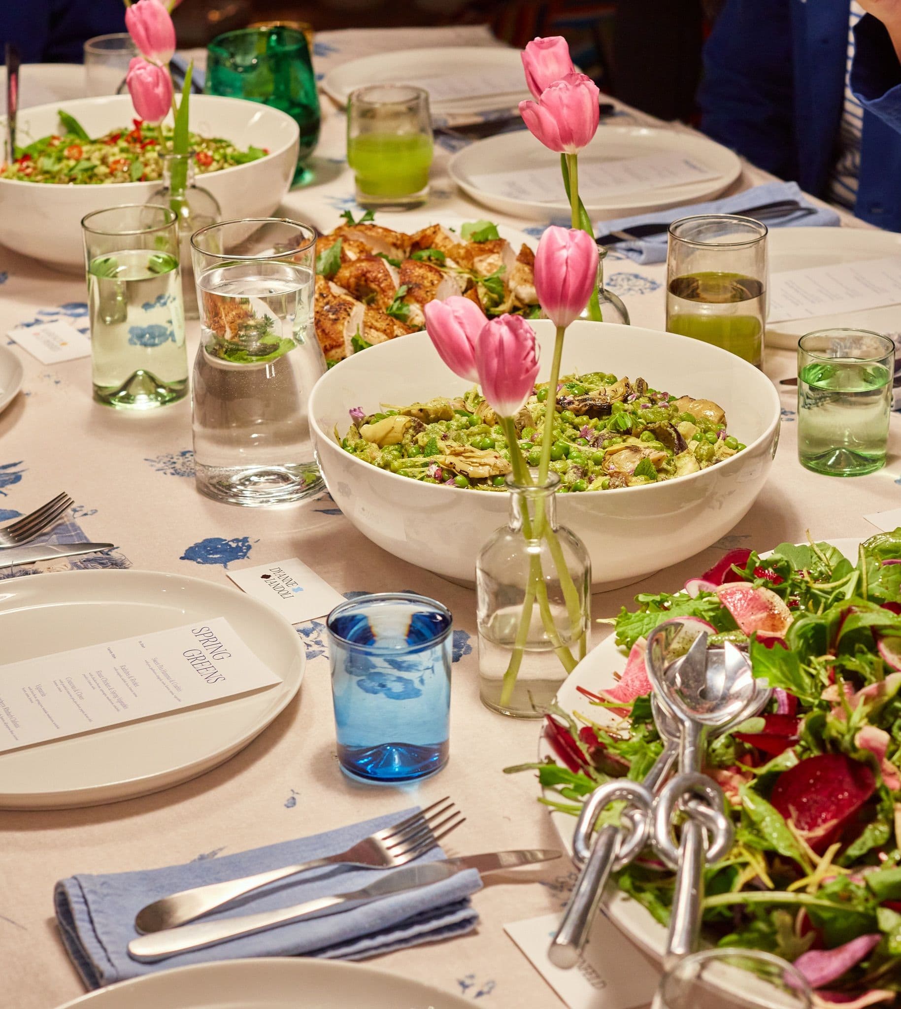 Table setting with dinner spread