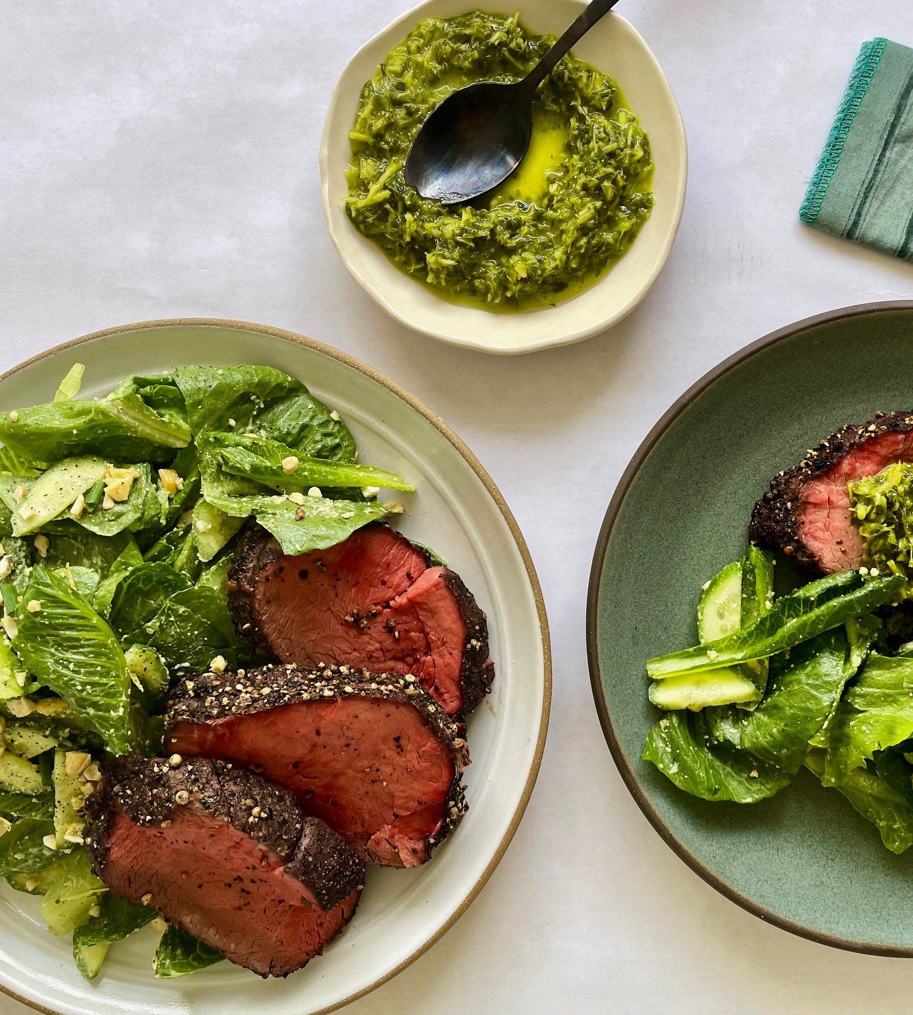 steak and salad